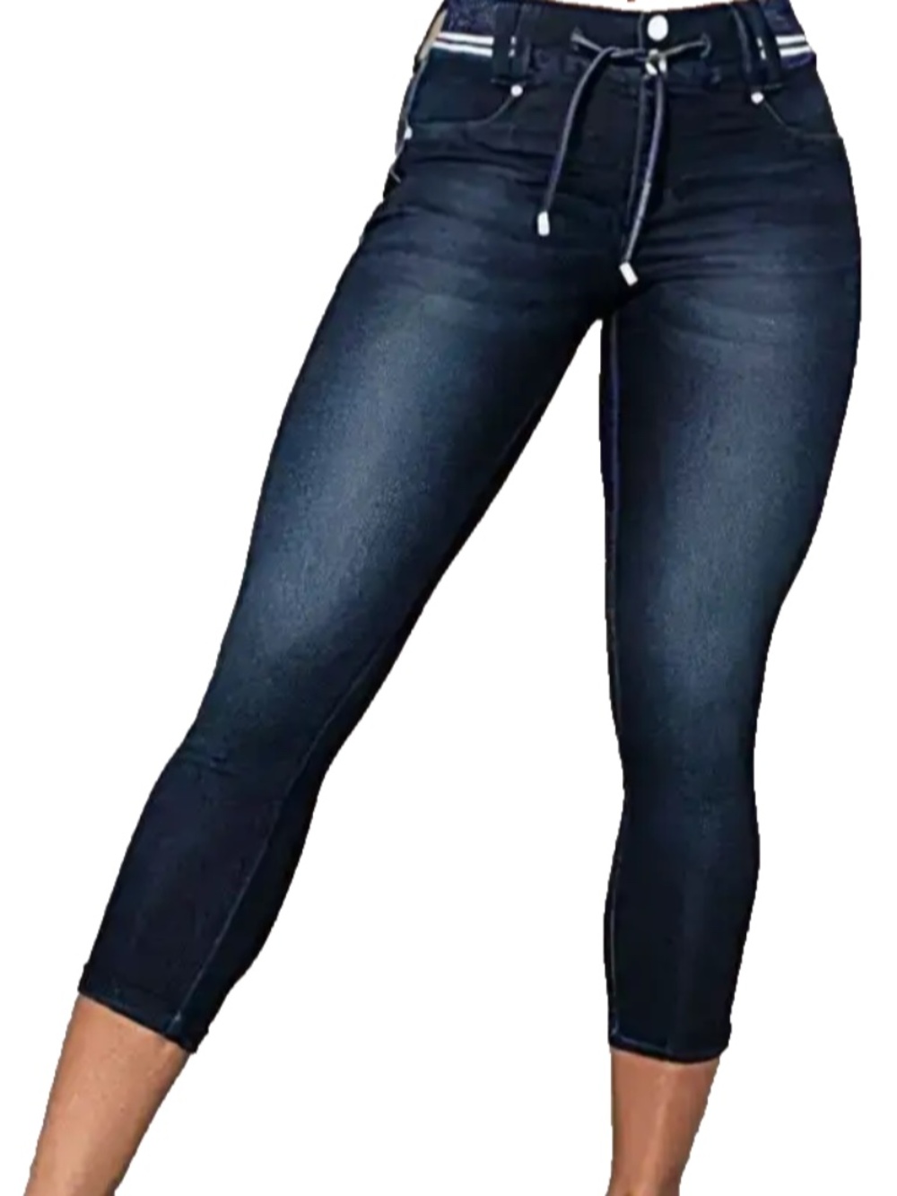 Flamingals Women's Double Button Drawstring High-Rise Capri Jeans Size L